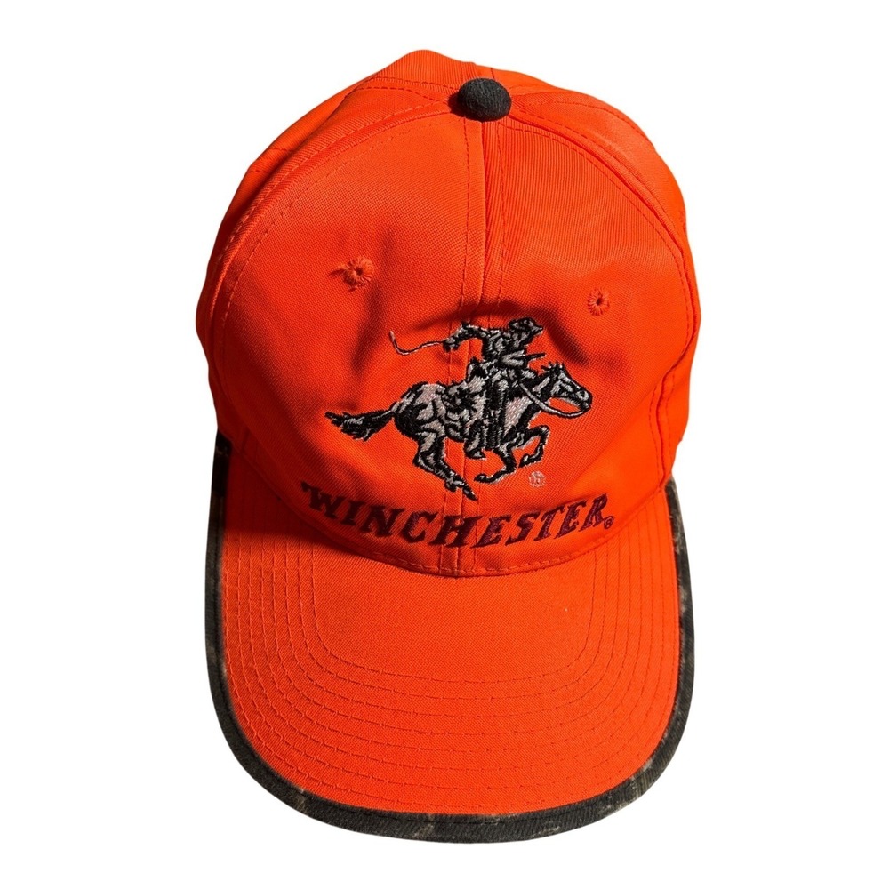 Winchester Blaze Orange Hunting Hat Camo Trim Embroidered Rider Adjustable Cap